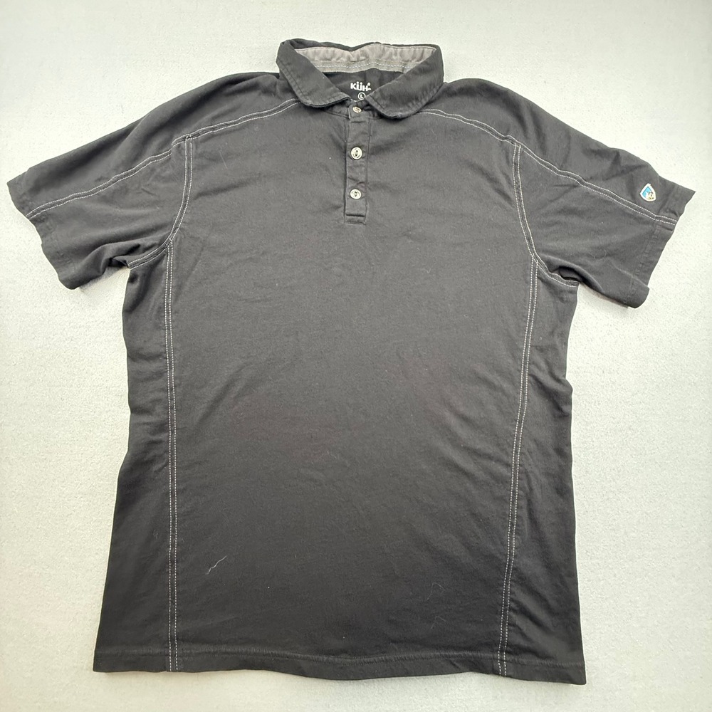 Kuhl Polo Shirt Mens L Black Wildfibre Organic Cotton Contrast Stitch
